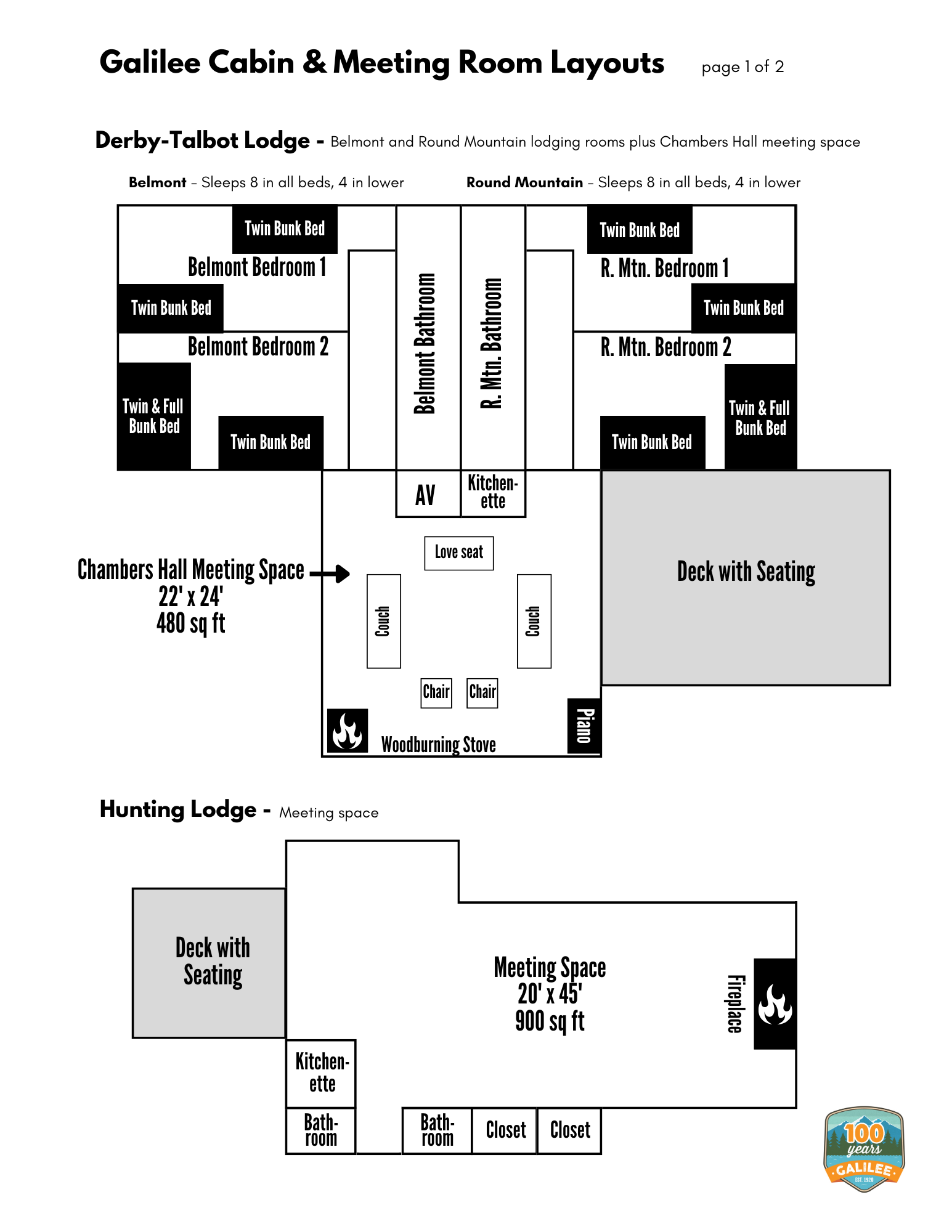 Map of Cabins and Meeting Rooms pg 1