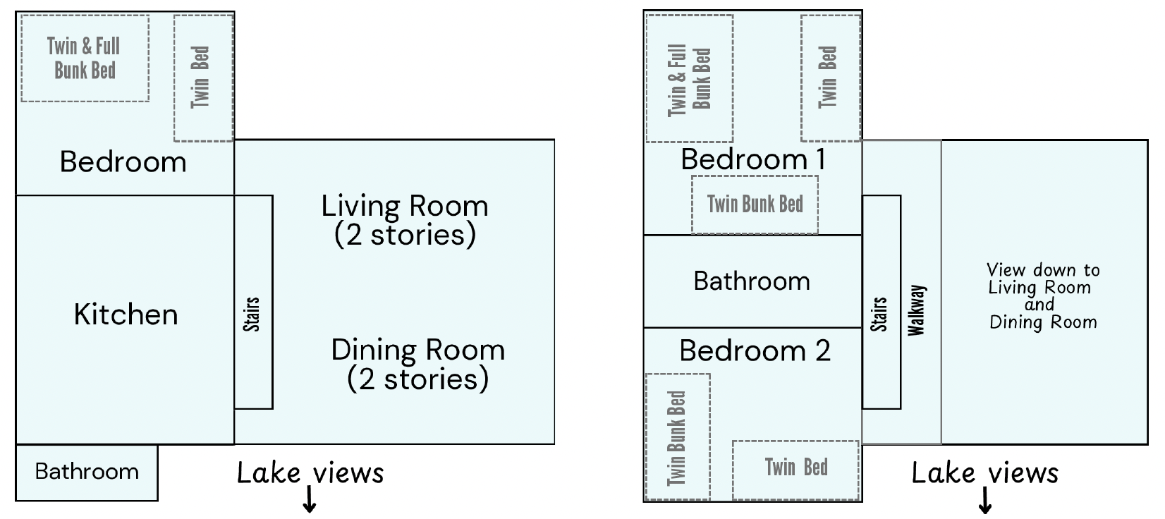 Frensdorff Lodge layout of bottom and top floors